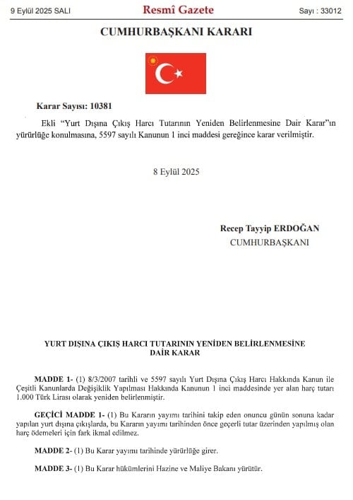 Yurt Dışı Çıkış Harcında Yapılan Zam ve Geçerlilik